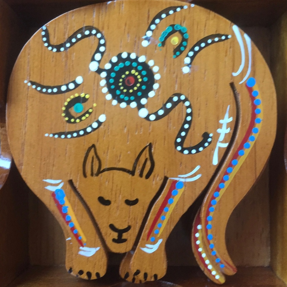 Handmade kangaroo coasters .